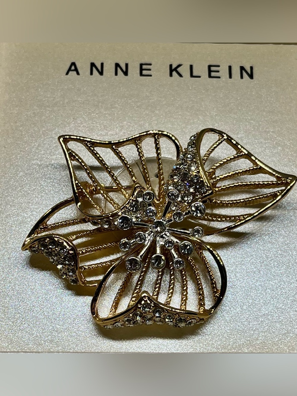 Anne Klein Gold Crystal Floral Brooch NWT